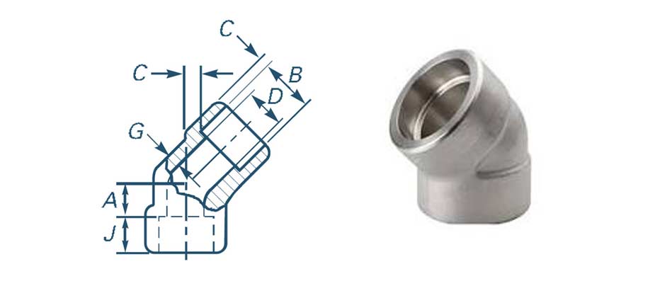 ASME B16.11 Socket Weld Class 9000 45 Degree Elbow Dimensions
