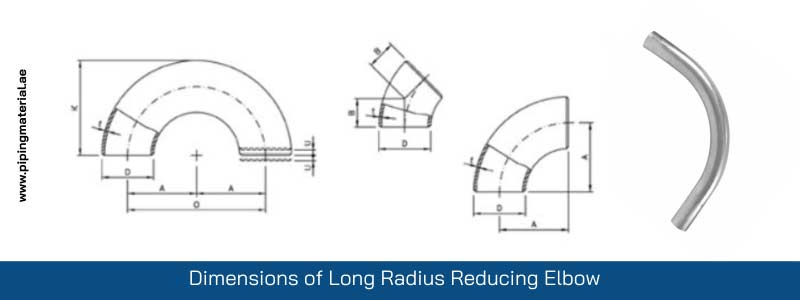 Dimensions of Long Radius Reducing Elbow
