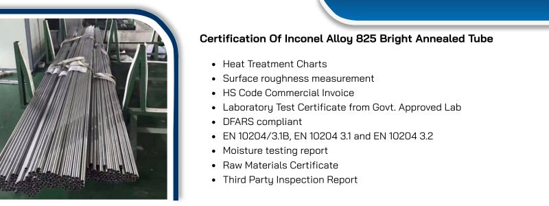 Certification Of Inconel Alloy 825 Bright Annealed Tube