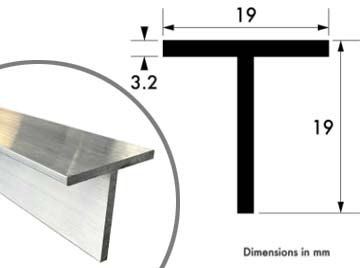 19mm x 19mm x 3.2mm Aluminium T-Profile