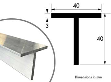 40mm x 40mm x 3mm Aluminium T-Profile