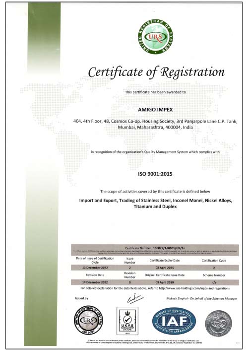 ISO 9001 : 2015 Certificate