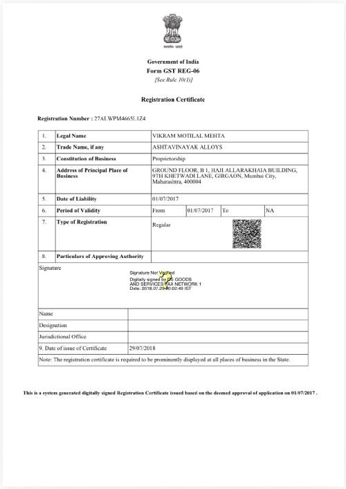 Registration Certificate