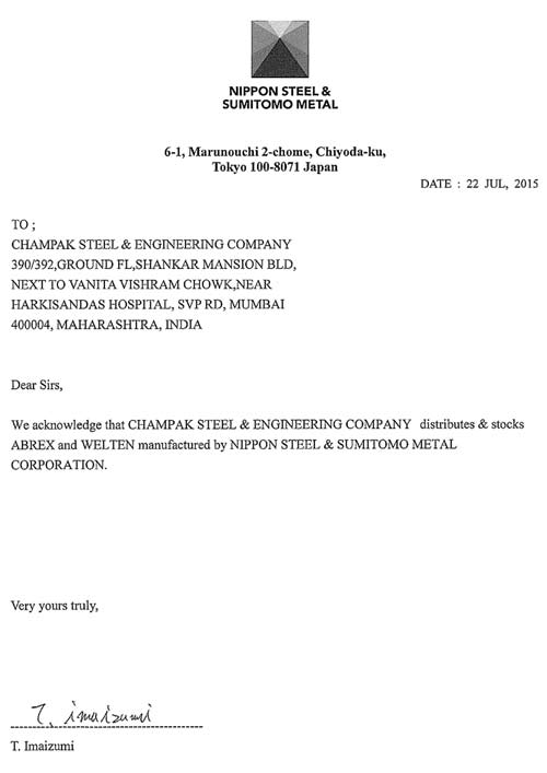 Authorised Dealer of Nippon Steel Authorised Dealer of Nippon Steel