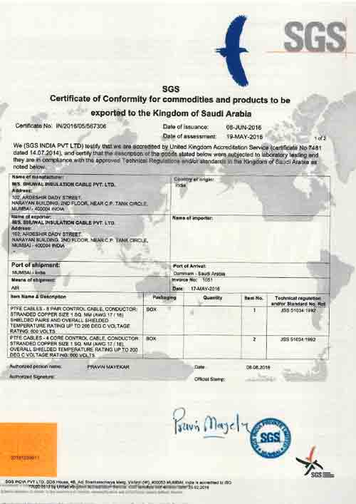 Certificate of Conformity for Exports to Saudi Arabia (SASO) Certificate of Conformity for Exports to Saudi Arabia (SASO)