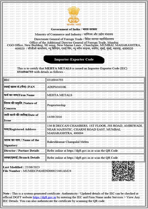 Certificate of Importer-Exporter (Govt of India) Certificate of Importer-Exporter (Govt of India)