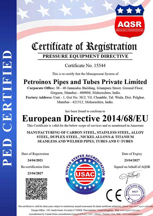 PED Certified European Directive 2014/68/EU