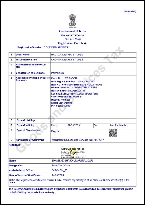 Registration Certificate