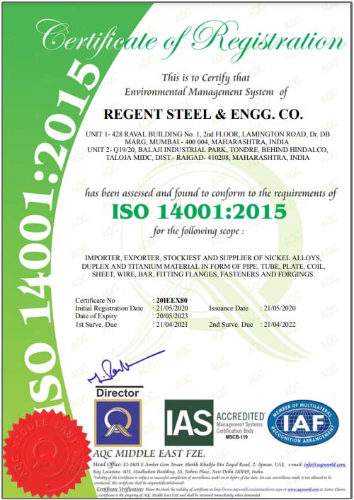 ISO 14001 : 2015 Certificate