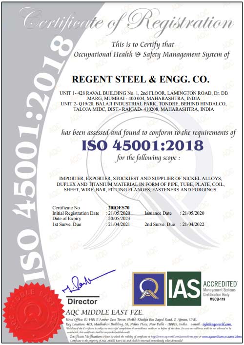 ISO 45001 : 2018 Certificate