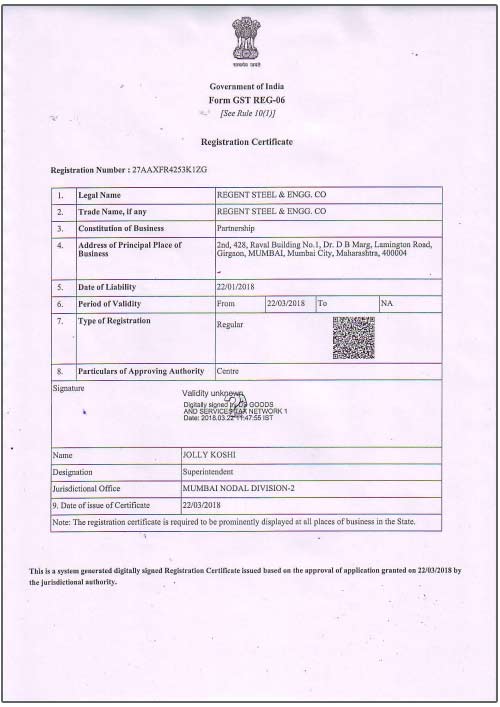 Registration Certificate