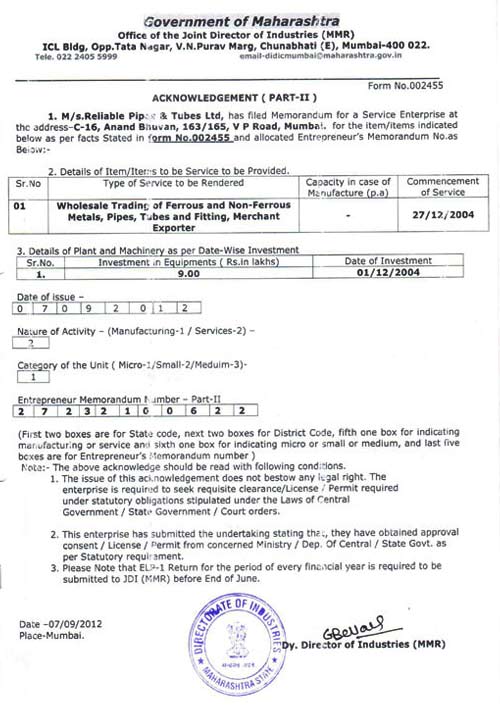 Maharashtra registration Certificate Maharashtra registration Certificate