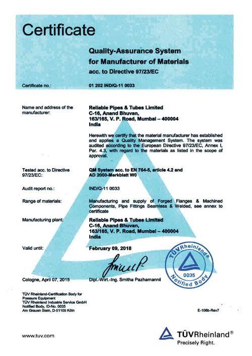 PED Certified (formerly 97/23/EC) PED Certified (formerly 97/23/EC)