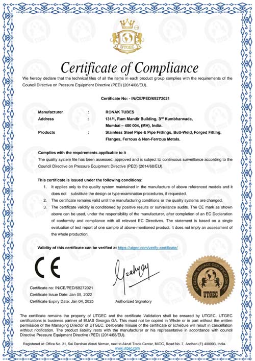 PED Certified European Directive 2014/68/EU