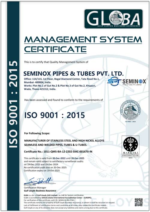ISO 9001 : 2015 Certificate