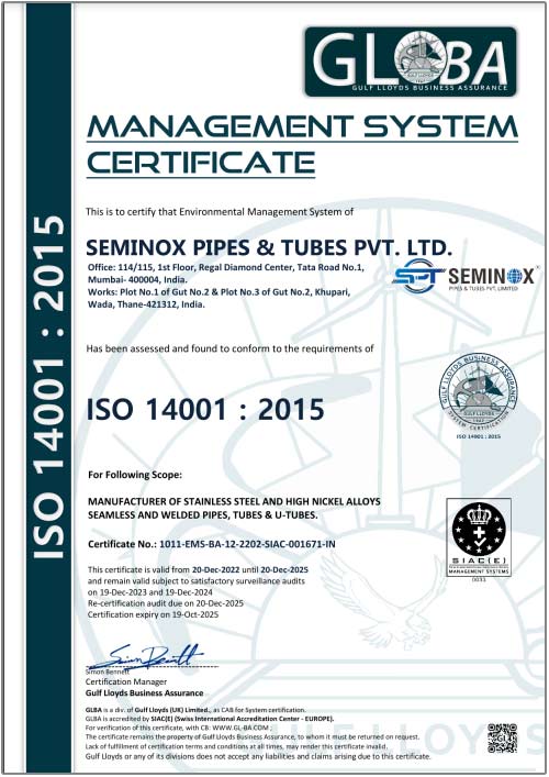 ISO 14001 : 2015 Certificate