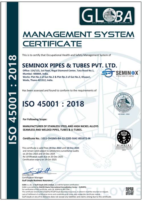 ISO 45001 : 2018 Certificate