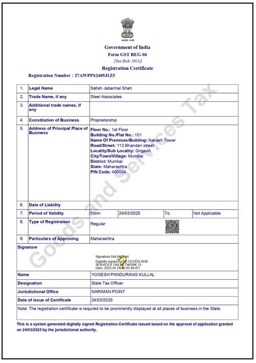 Registration Certificate Registration Certificate