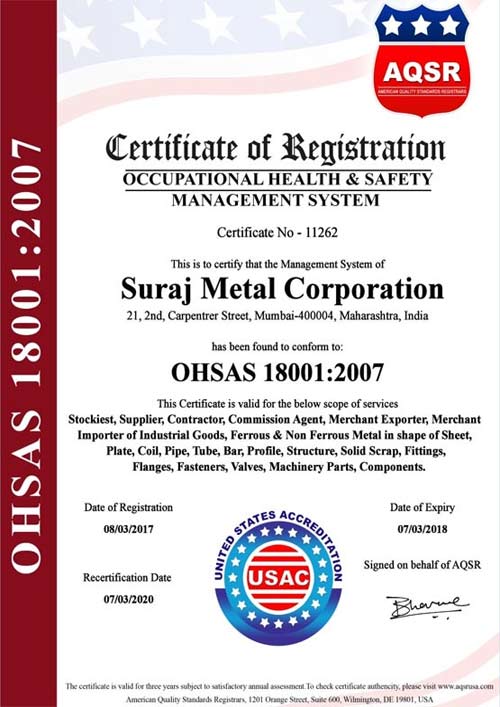 ISO 18001:2007 Certificate ISO 18001:2007 Certificate