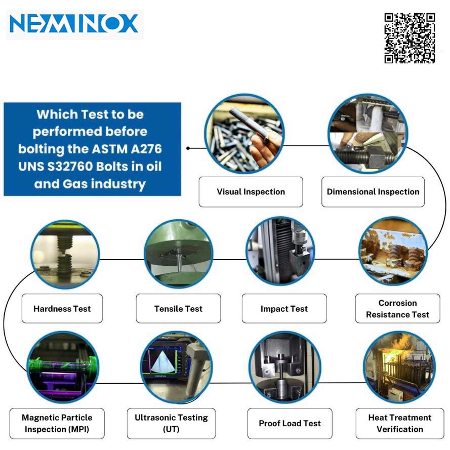 Test to performed before bolting the ASTM A276 UNS S32760 bolts Test to performed before bolting the ASTM A276 UNS S32760 bolts