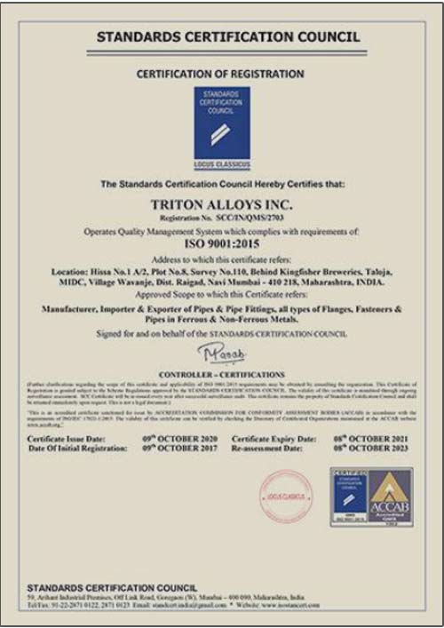 ISO 9001 : 2015 Certificate