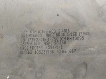 VDM Alloy 600 Plate